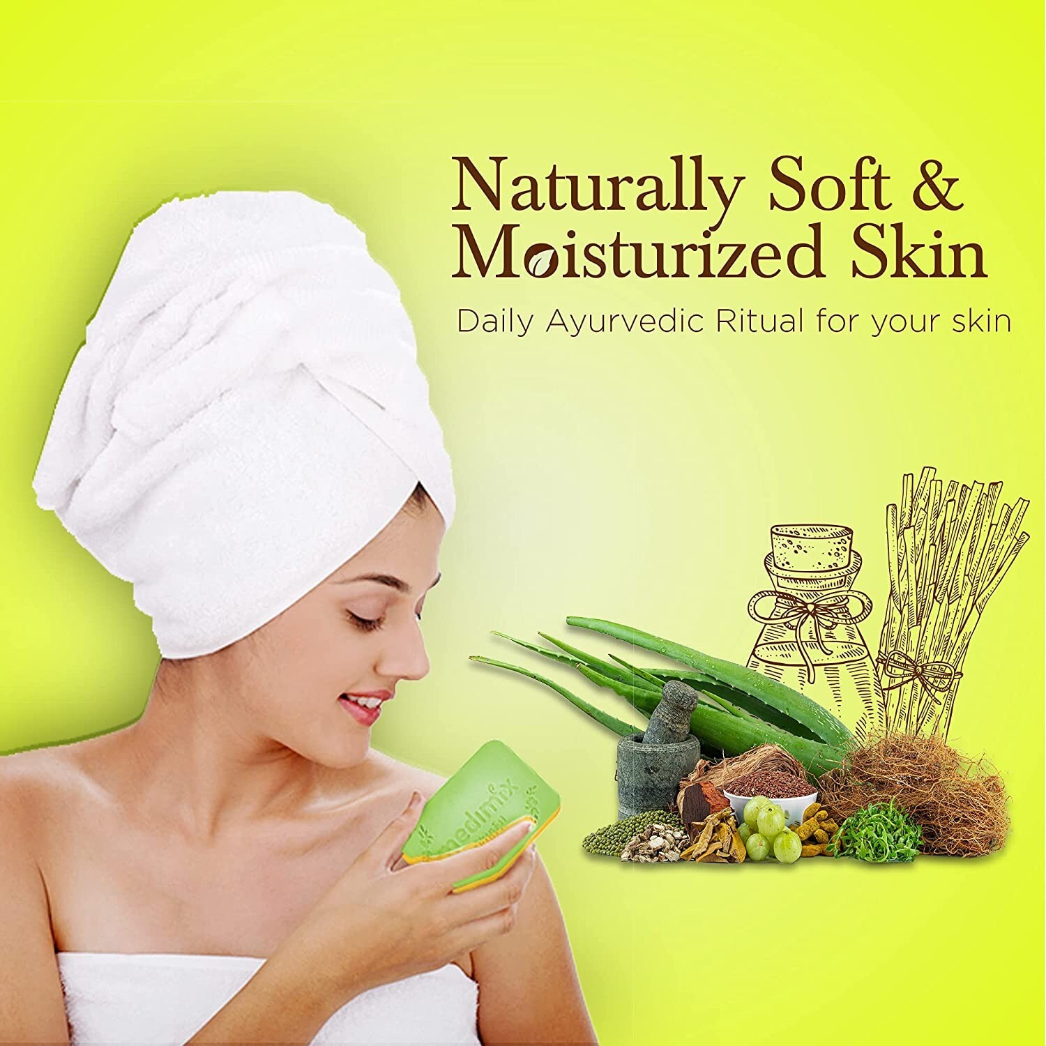 3 X 125g Medimix Ayurvedic Natural Glycerine Bathing Bar, Free Ship