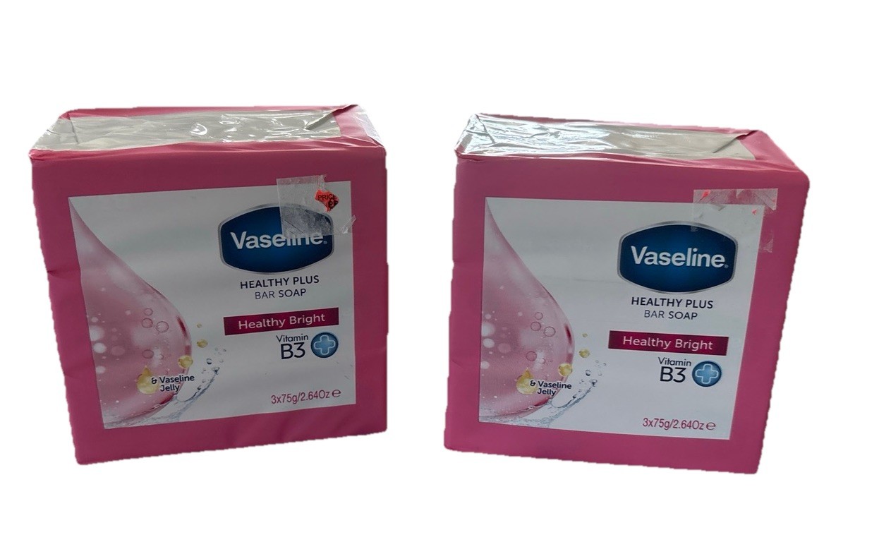 Vaseline Healthy Plus Bar Soap, Bright Vitamin B3 3/bar Pack (3x75g) *LOT OF 2*