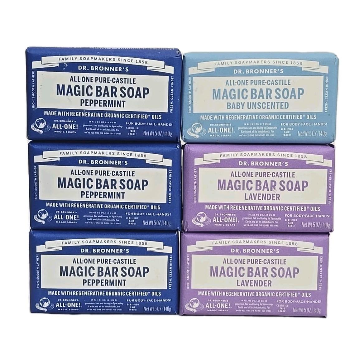 Dr. Bronner’s Pure-Castile Magic Peppermint Lavender Unscented Soap Bars 6-PACK