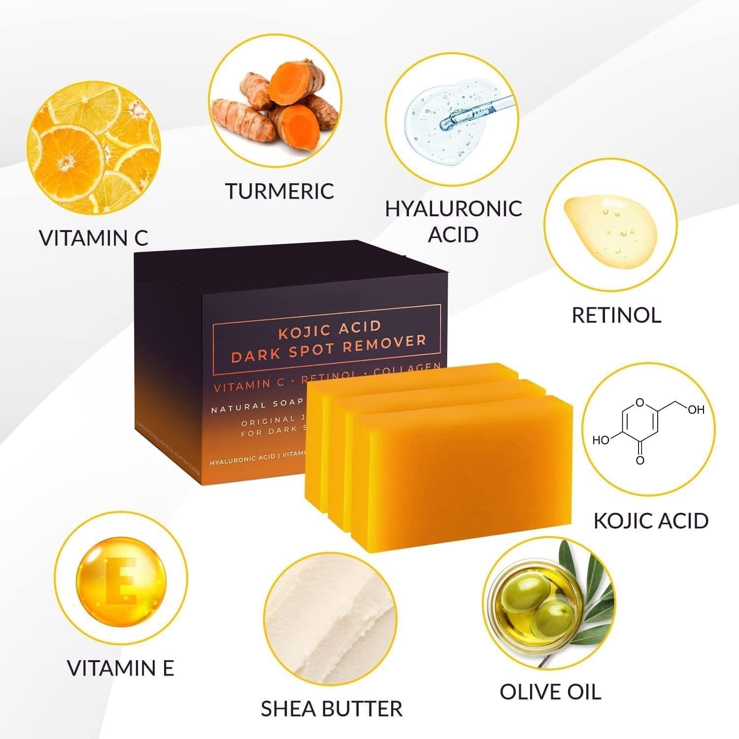 Natural Kojic:Acid Dark Spot Remover Soap Bars with Vitamin C (Pack Of Two)