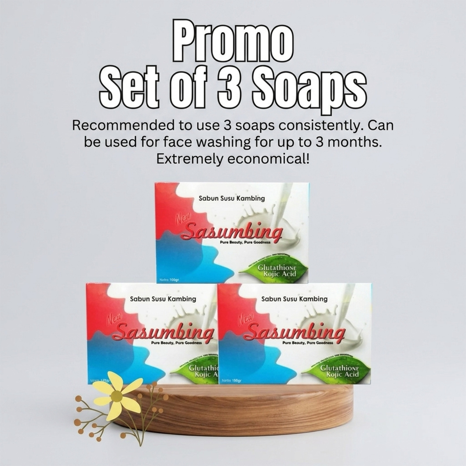 3Pcs Sasumbing Original Goat Milk Soap BPOM Certified Official Whitening Bar