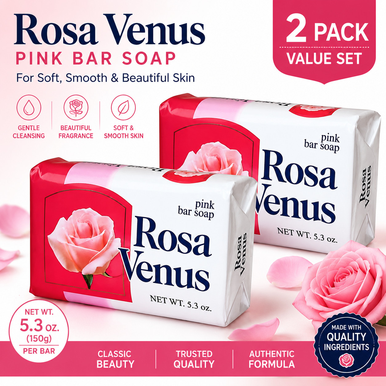 Rosa Venus Pink Bar Soap 3.5 oz – Pack of 2 FREE SHIPPING