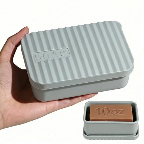 Large Leakproof Travel Soap Case for 10 oz Bar Soap, Silicone Soap Gray