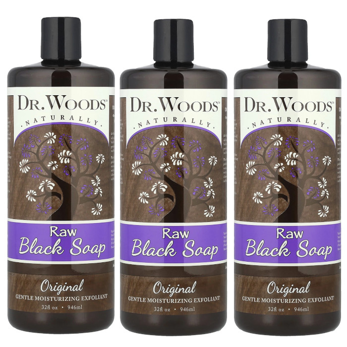 Dr. Woods Raw Black Soap Liquid Original 32 fl.oz Each (Pack of 3)