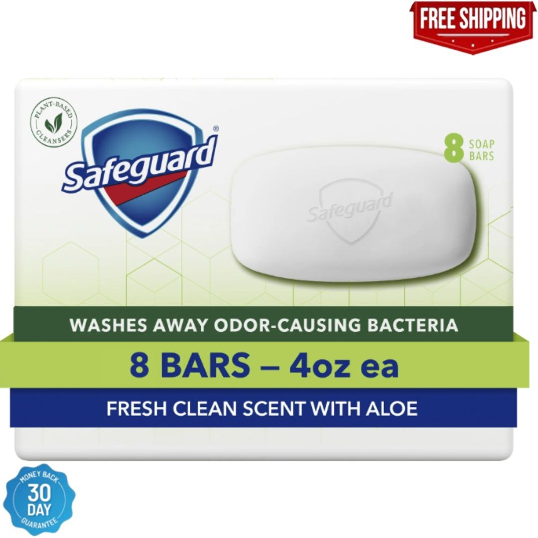 Safeguard Bar Soap Fresh Clean Scent with Aloe, 4oz (8 Count)