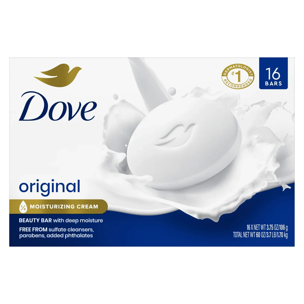 Dove Soap Original 1/4 Moisturizing Cream Beauty Bar 3.75 oz., 16 Bars