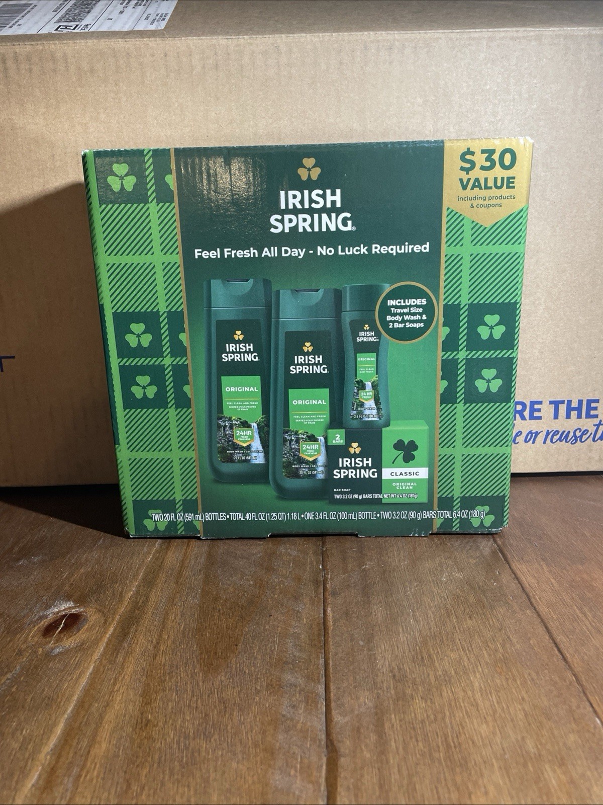 Irish Spring Body Wash 20 Oz Bottles & Travel Size Bar Soap Gift Set