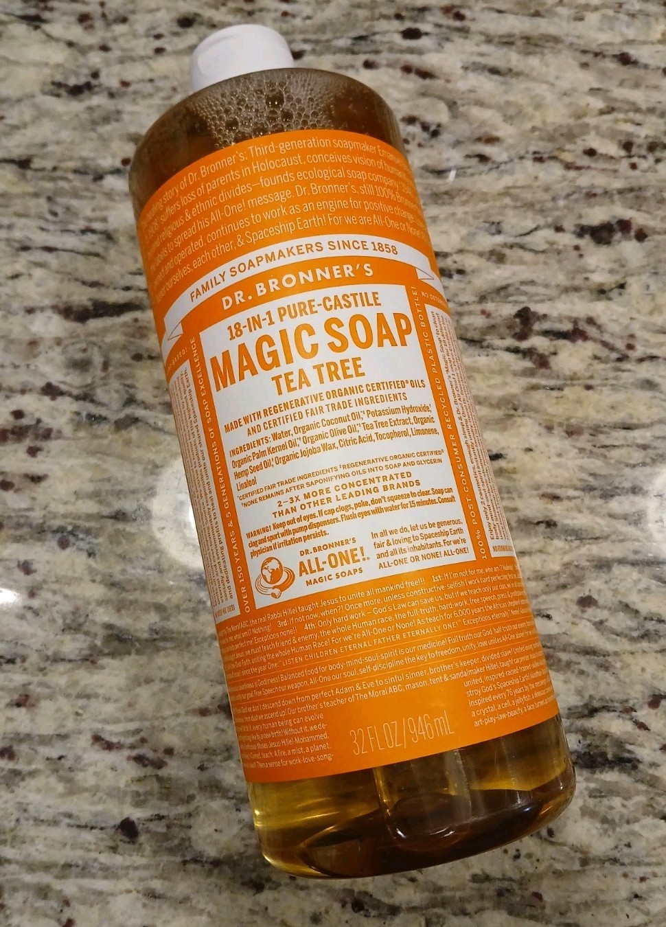 Dr. Bronner’s Pure Castile Magic Liquid Soap 32 Fl Oz Pack of 1 Tea Tree 18 Uses