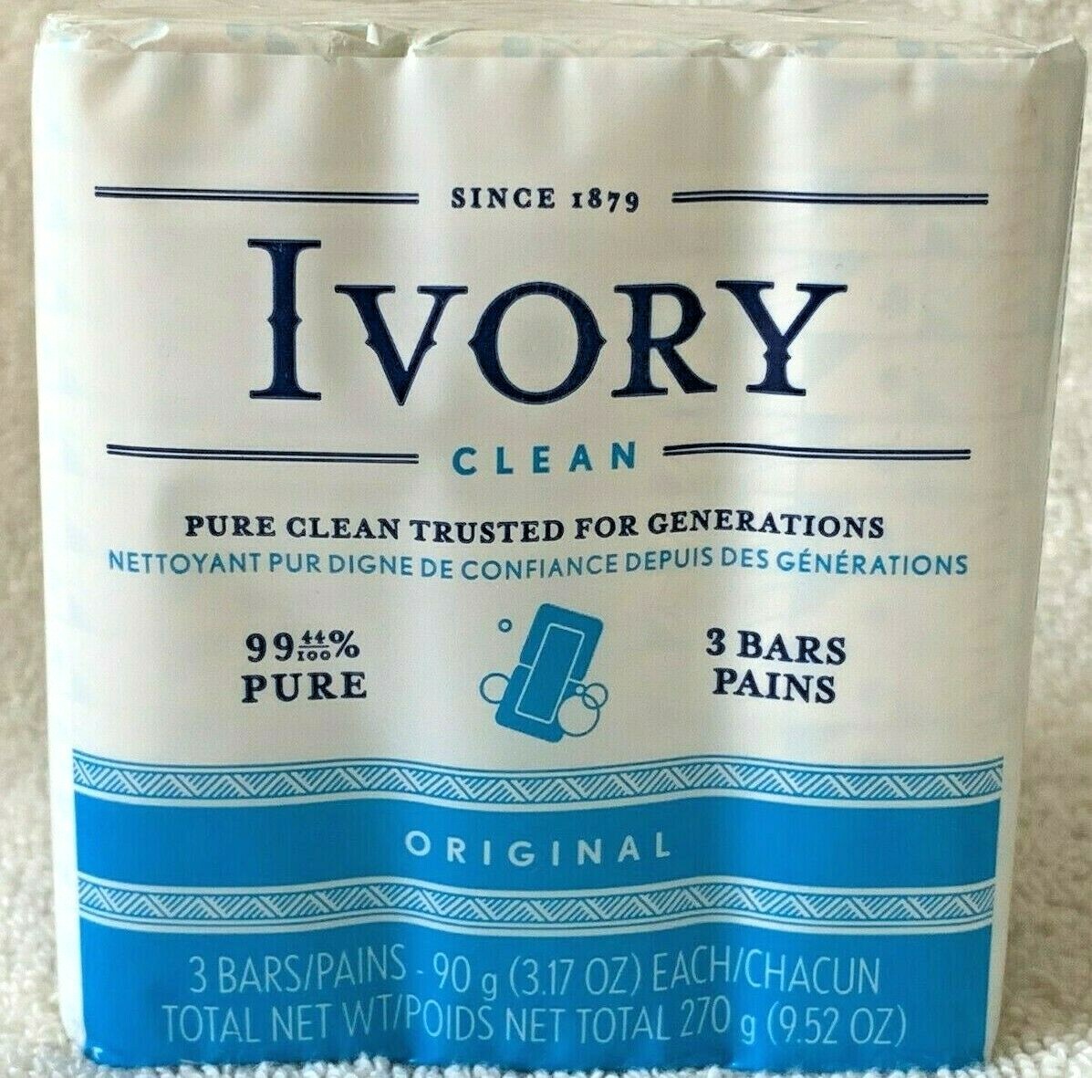IVORY CLEAN***Original***99.44% PURE CLEAN SOAP (3 BARS)~3.17 OZ/EACH~NEW~SEALED
