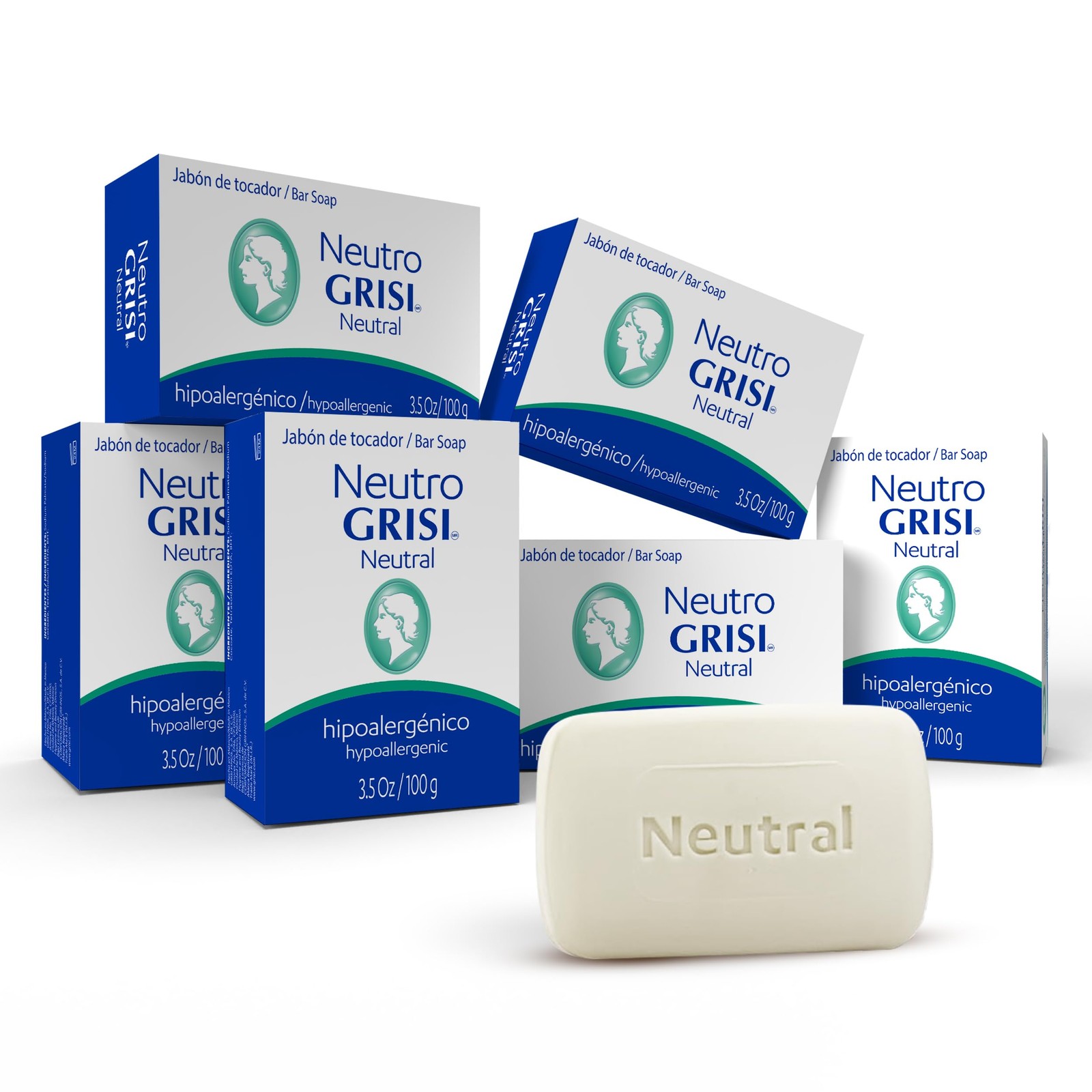 Grisi Neutral Hypoallergenic Bar Soap – 6 Count (Pack of 1), White
