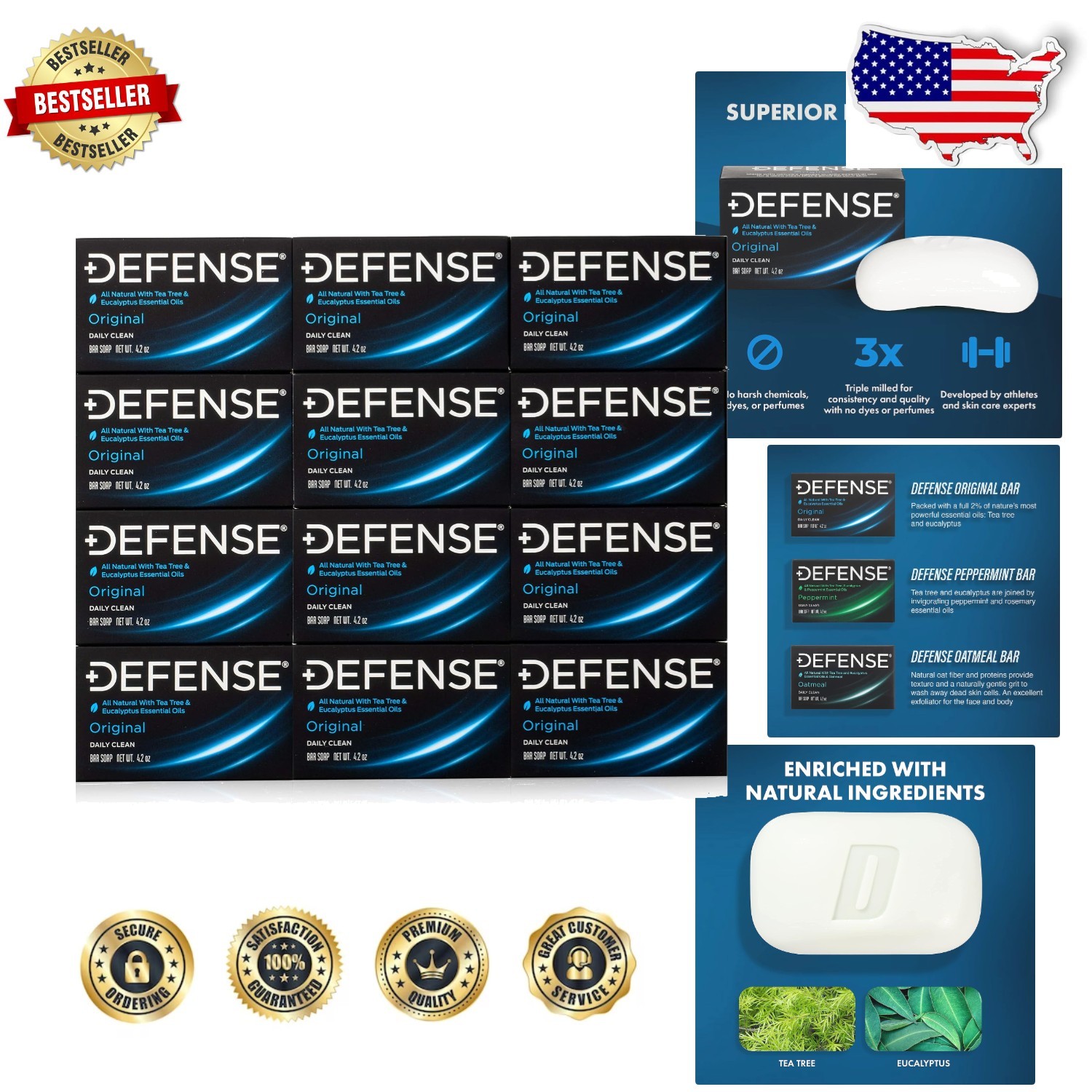Men’s 12pk Tea Tree Bar Soap – Natural, Hypoallergenic, Eucalyptus Oil, Sensi…