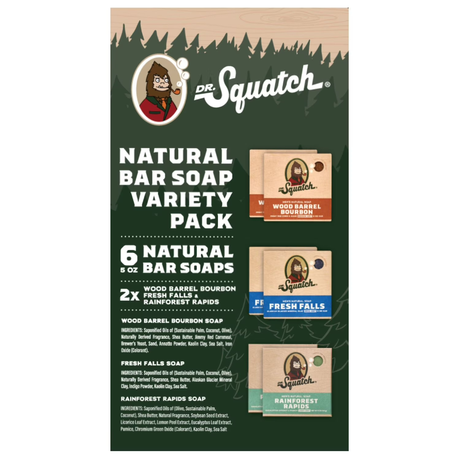 Dr. Squatch Natural Bar Soap Variety Pack 6 Bars 5 oz Each Men Soap Set