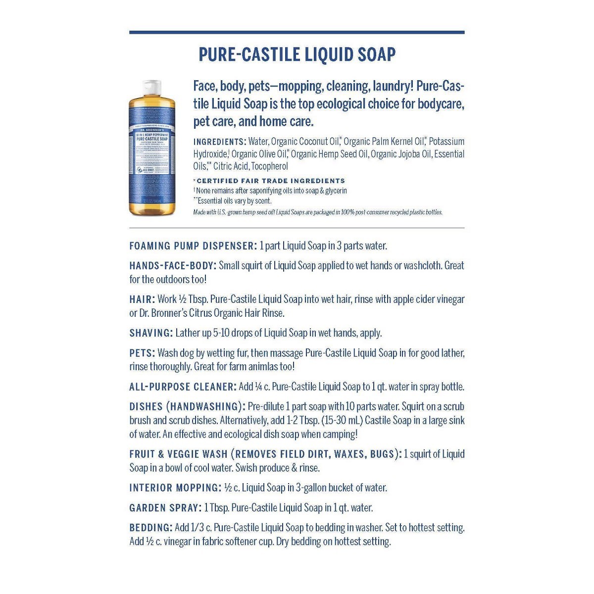Dr. Bronner’s Magic Pure Castile Liquid Soap Bodywash – Rose – 32 fl oz