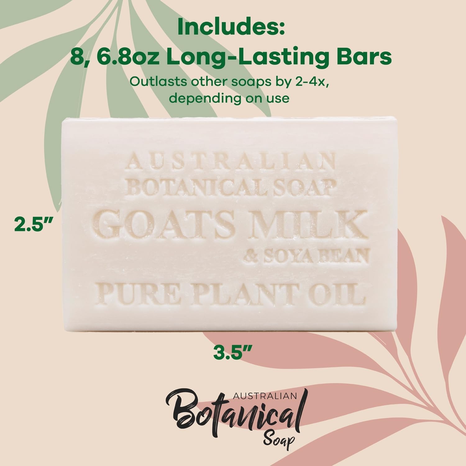 Moisturizing Goat Milk Soap Bars 6.6 OZ, 8 Count with Soya Bean Oil & Lather
