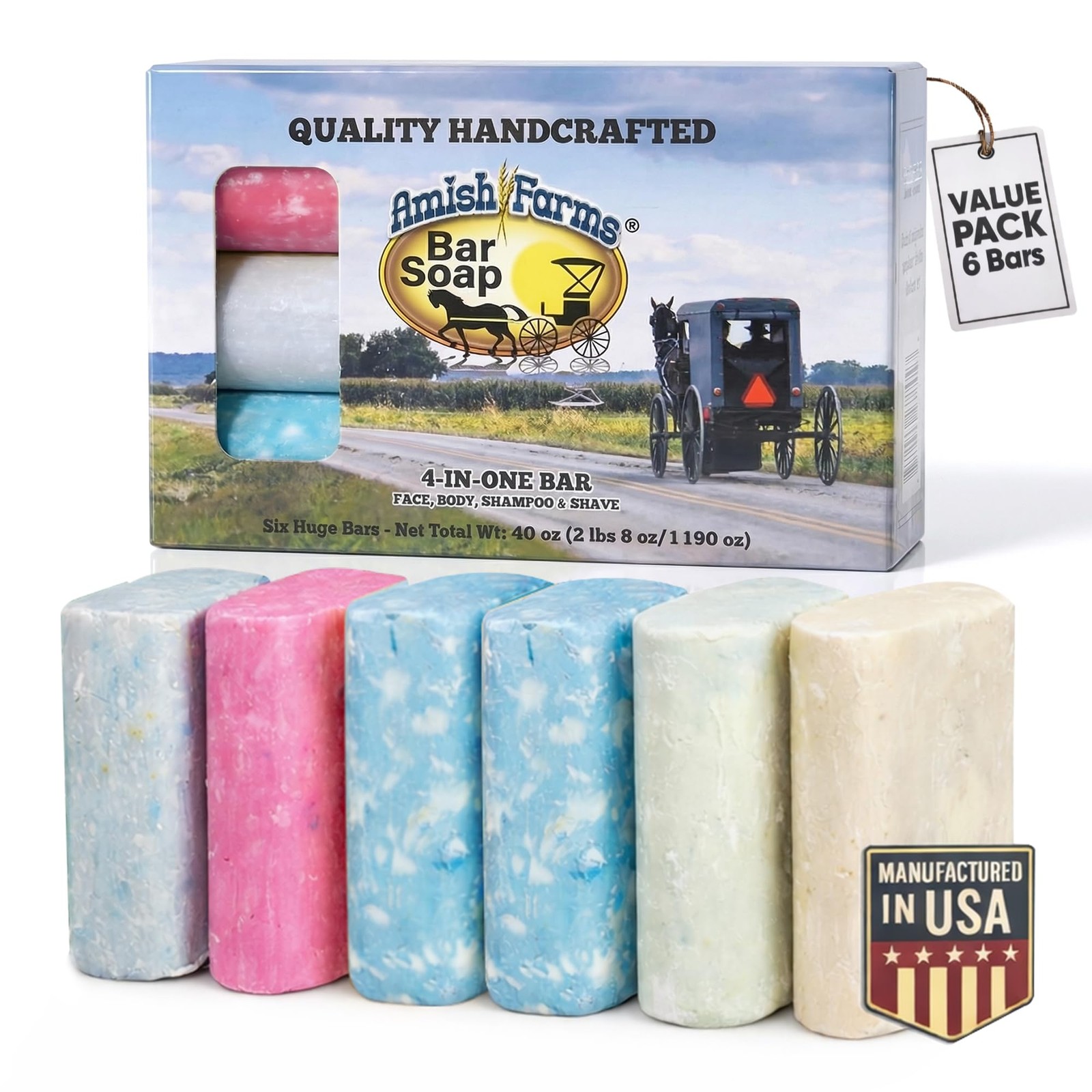 Farms Bar Soap w/All Natural Bentonite Clay (6 Bars) Made in USA, Vegan Moist…