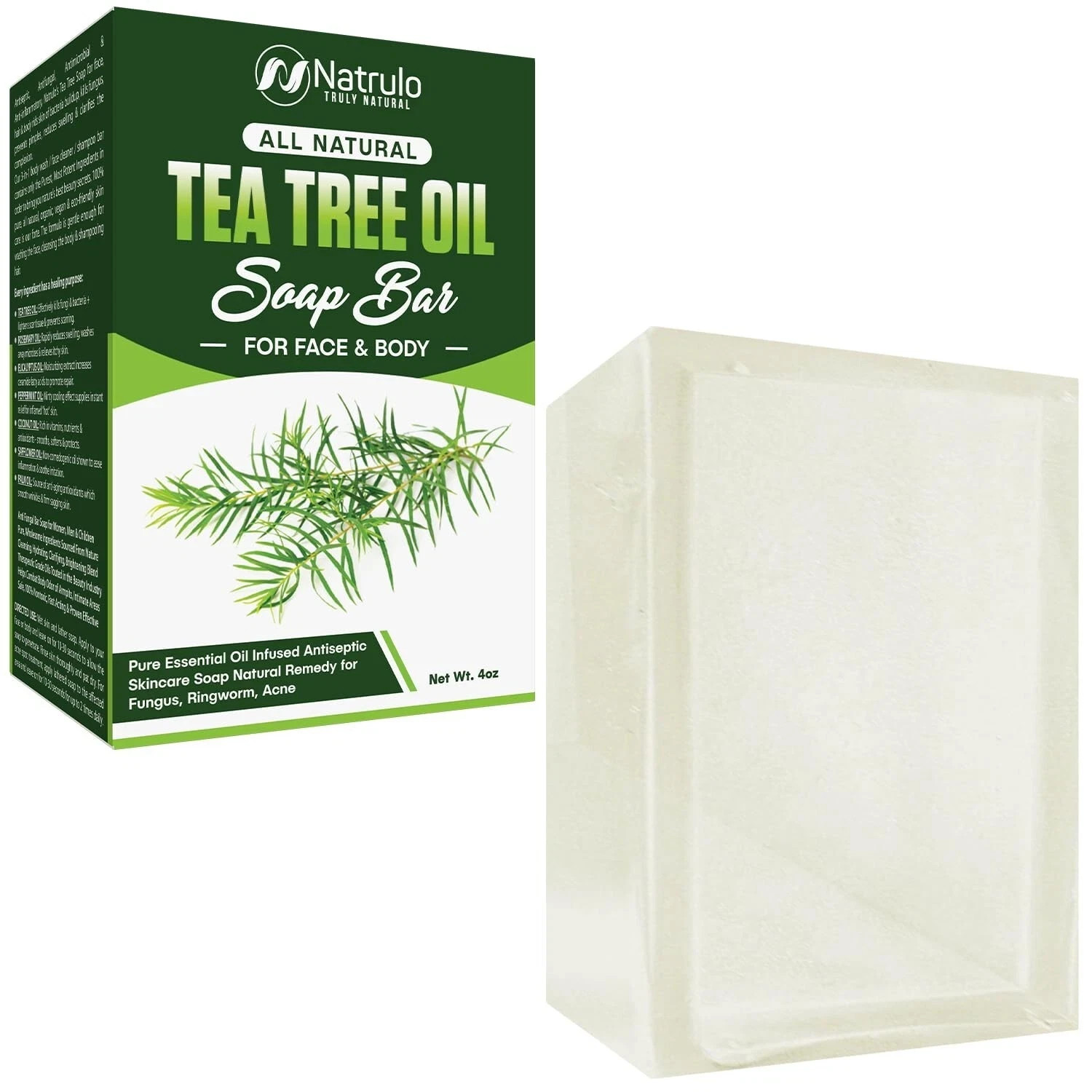 Tea Tree Oil Soap Bar for Face & Body – 4oz Antifungal Antiseptic Natural Remedy