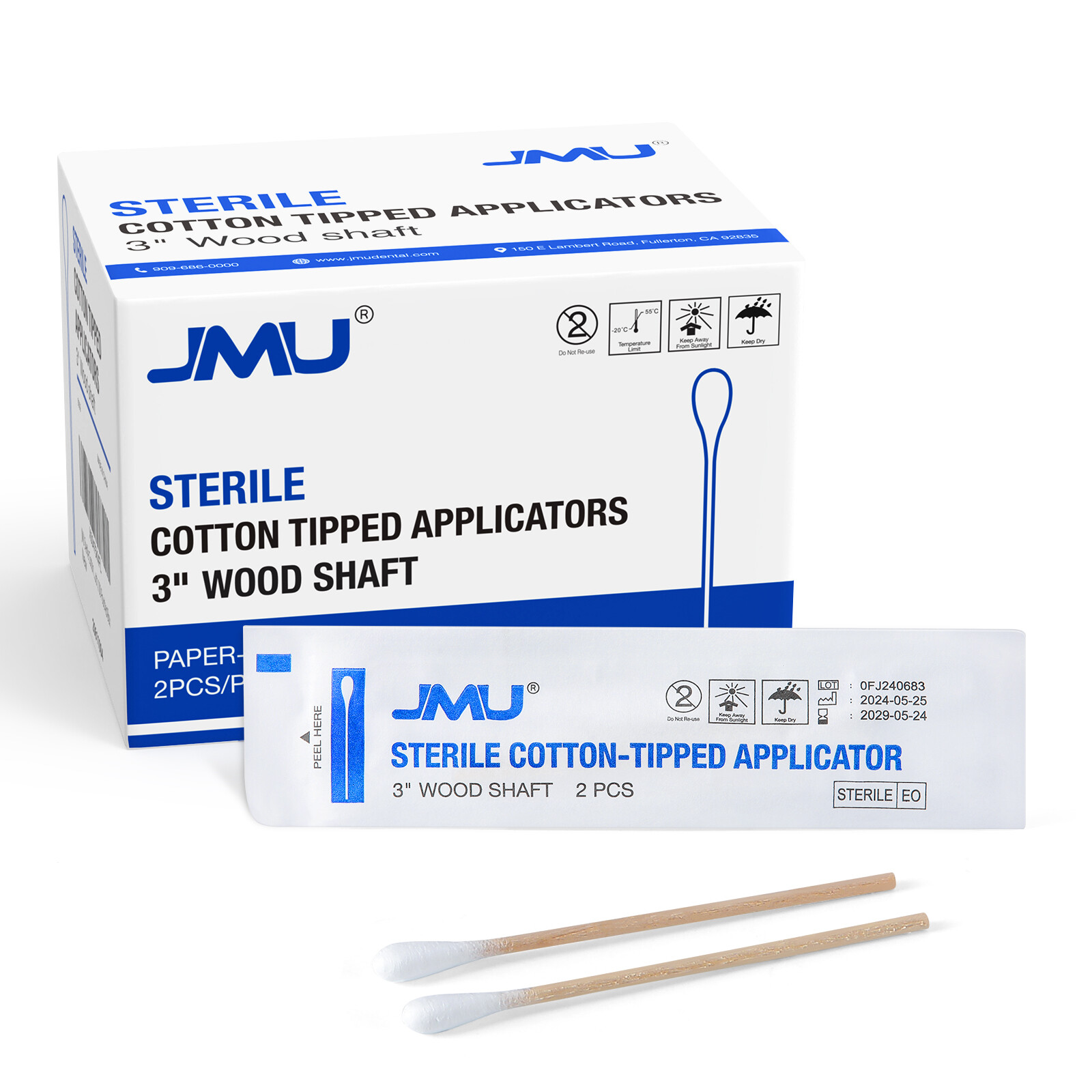 JMU Sterile Cotton Swabs Q-tips 3″ Sterile Wood Shaft Medical Swabs 200pcs/pk