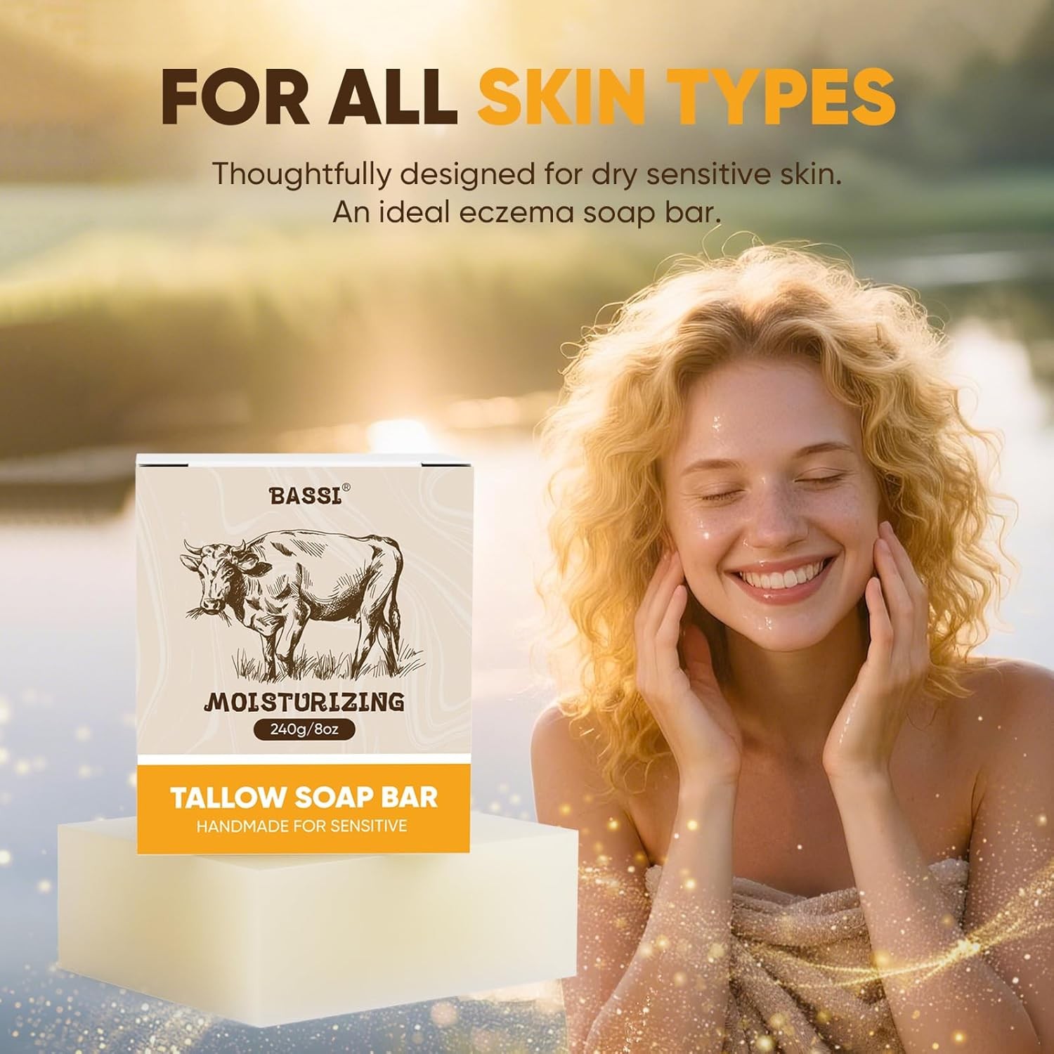 Beef Tallow Soap Bar, 2 Pack All Natural Grass Fed Tallow Soap, Moisturizing Fac