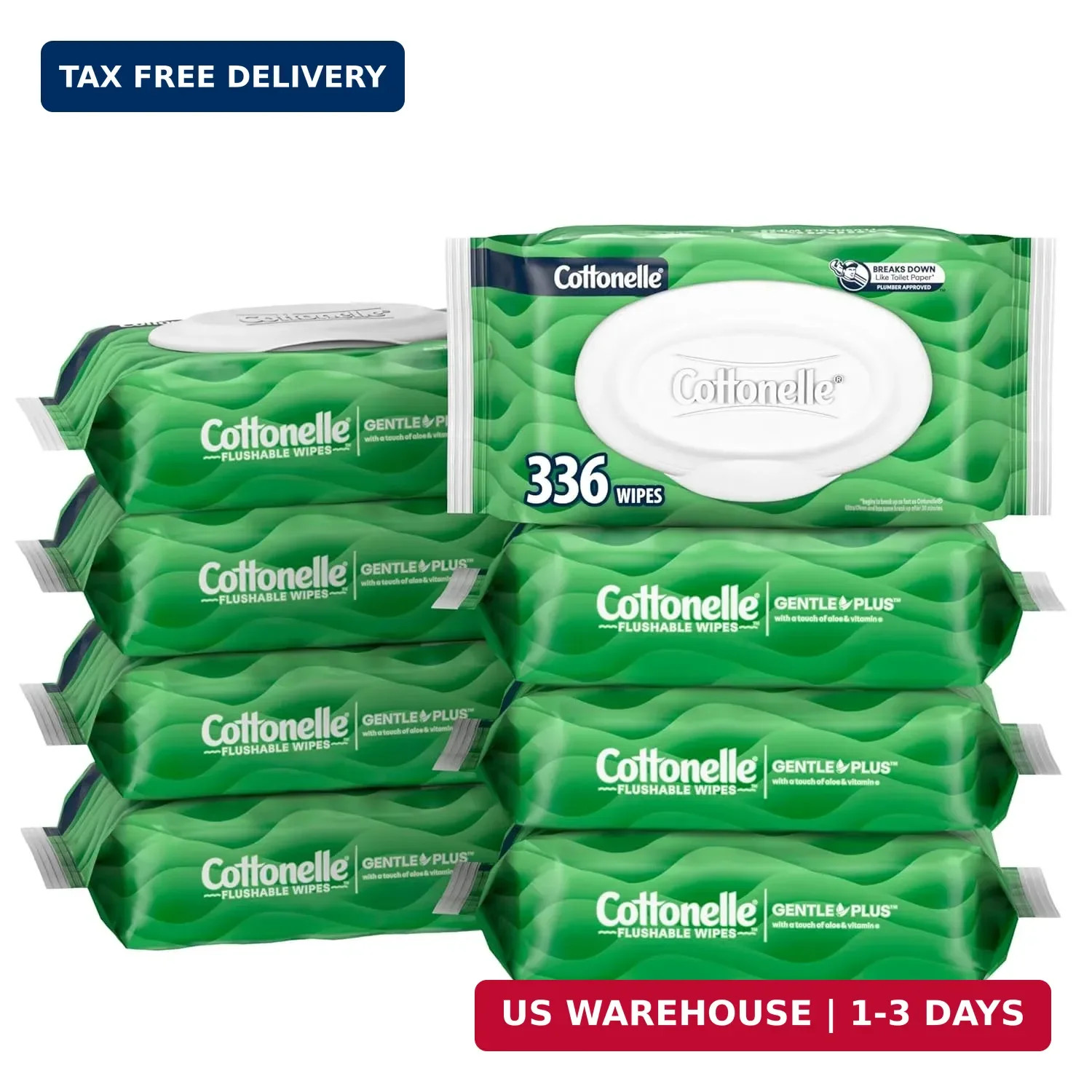 Cottonelle GentlePlus Flushable Wet Wipes with Aloe & Vitamin E, 8 Flip-Top Pack