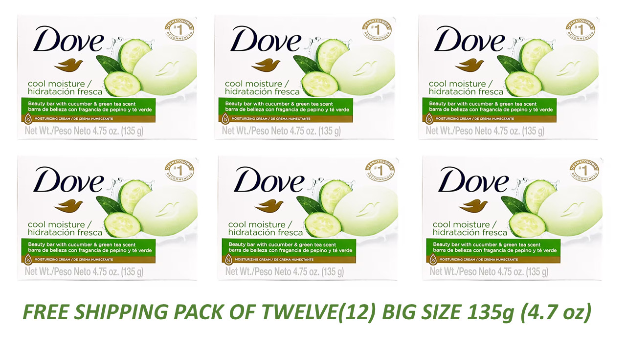 12 X Dove Bar Soap Cool Moisture Beauty Bar with Cucumber & Green Tea 4.7 oz