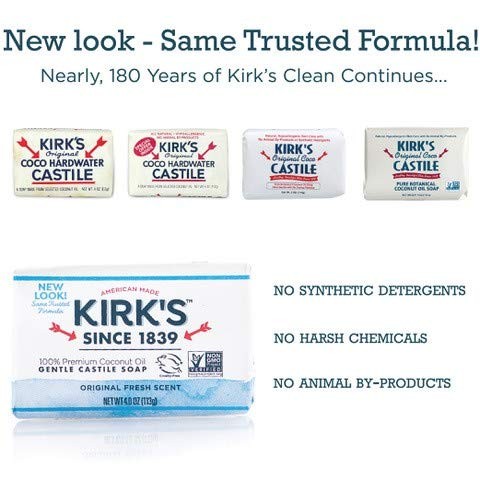 Kirk’s Original Coco Castile Bar Soap Fragrance Free 4 Ounces (8 Pack)