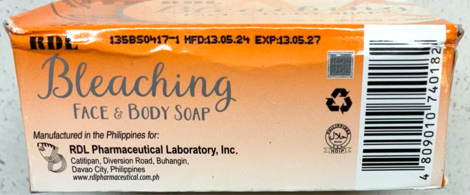 RDL Bleaching Face and Body Bar Soap 135 grams External Use Only New Sealed