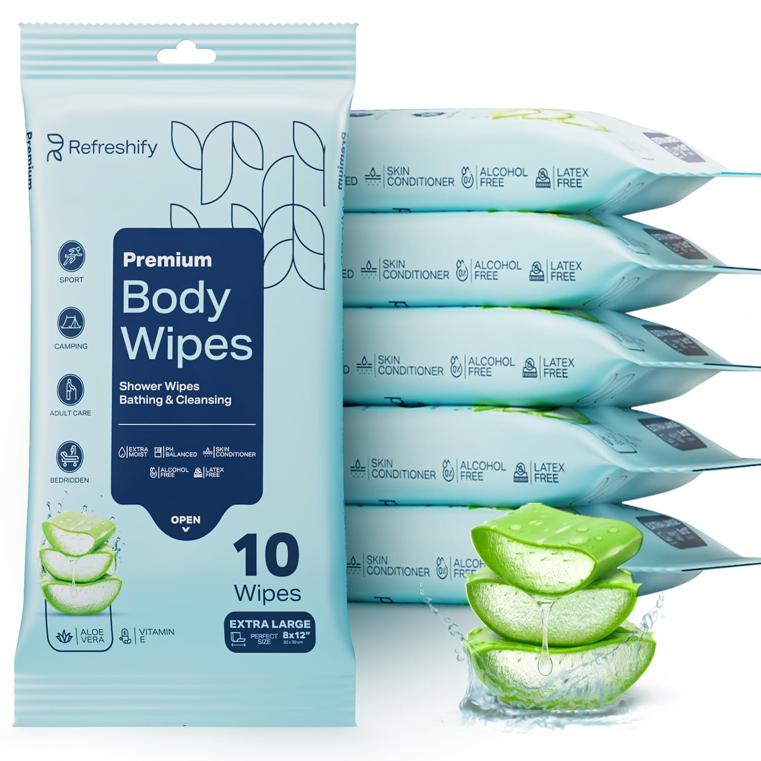 60 XL Shower Wipes – Body Wipes for Adults Bathing No Rinse – 6 Packs of 10 –…
