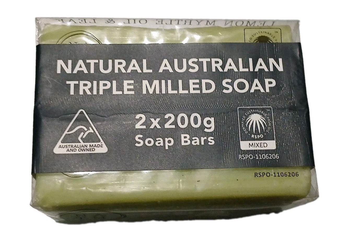NATM 2 Pack Lemon Myrtle Oil & Leaf Triple Milled Soap Bars Australian