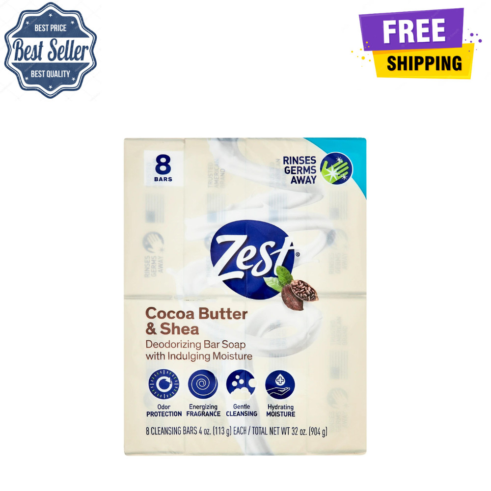 Zest Cocoa Butter & Shea Bar Soap, for All Skin Types, 4 oz, 8 Bars, Scented