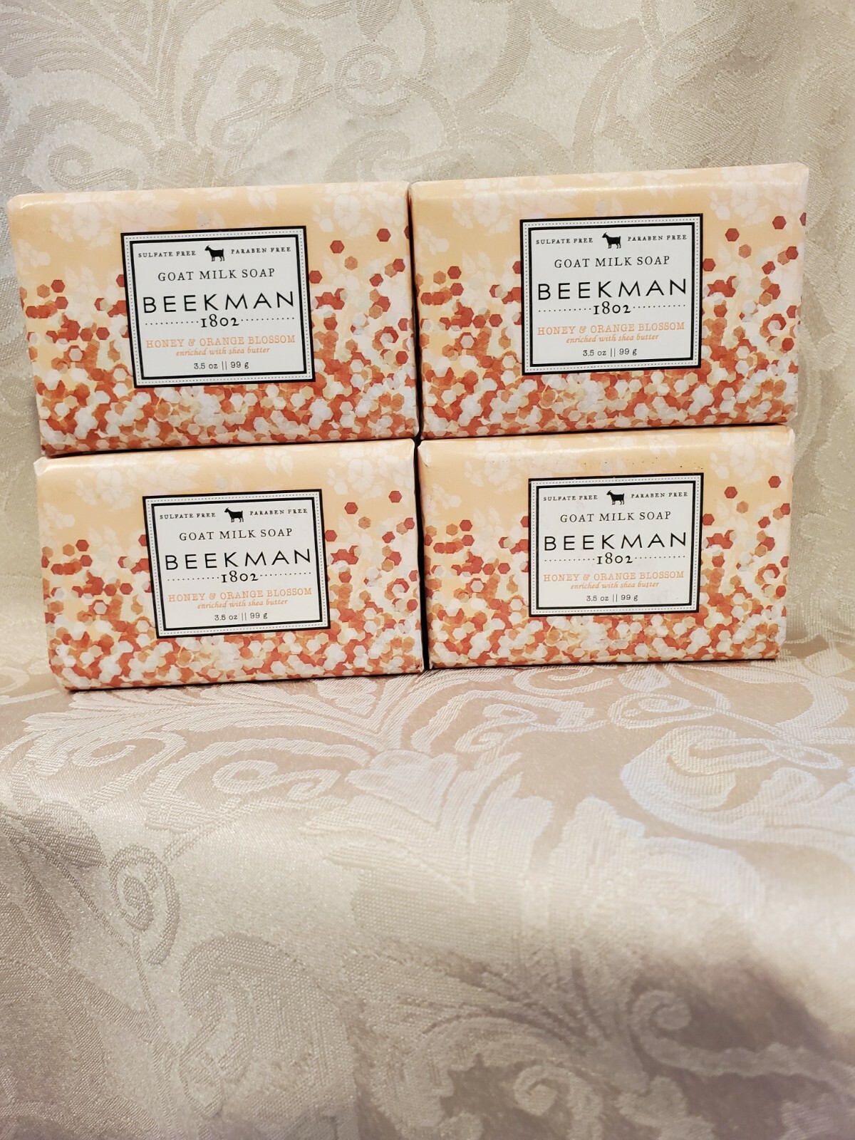 Beekman 1802 Honey &Orange Blossom Goat Milk Soap Bar 3.5 Oz. Palm Size Lot of 4
