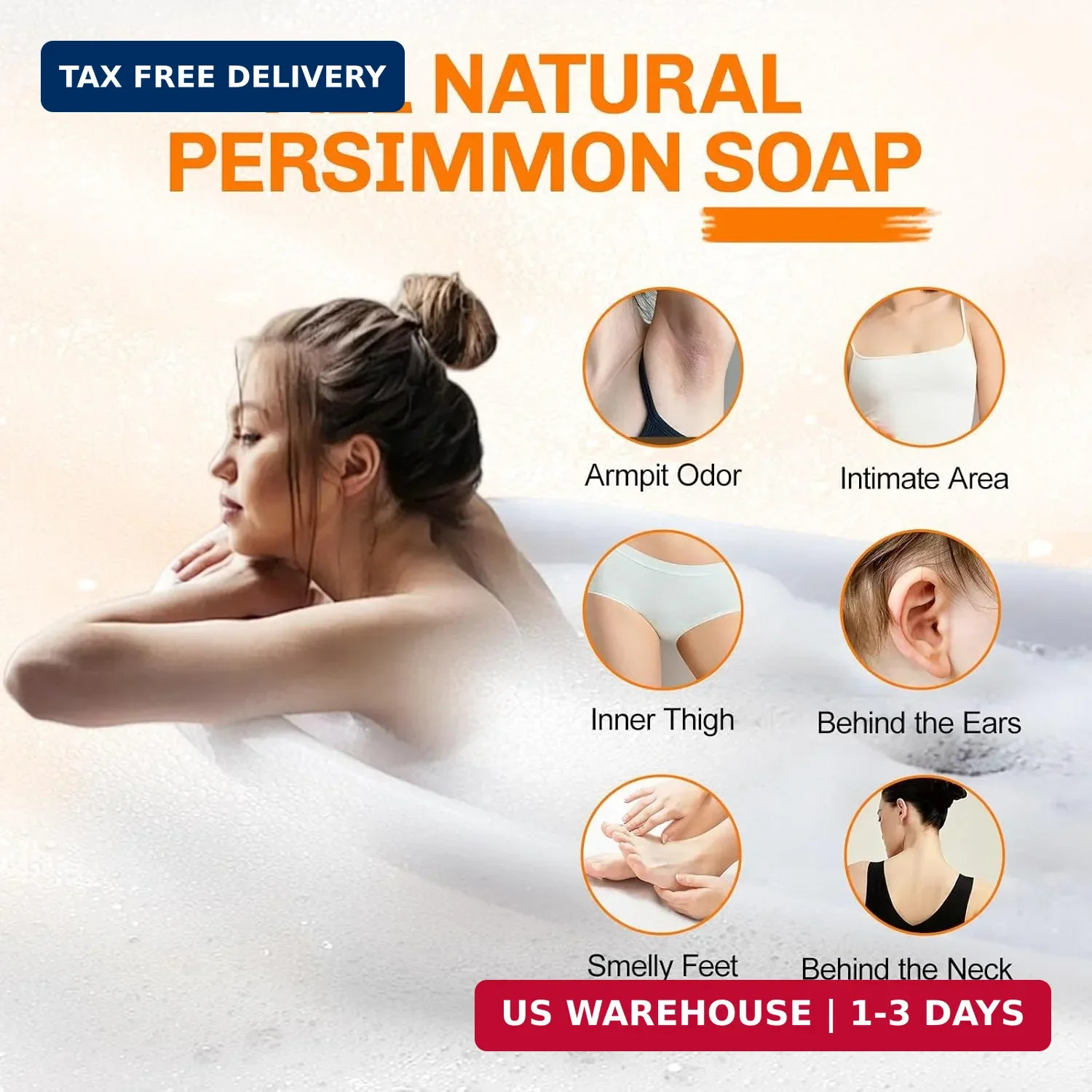 5 Pack Persimmon Soap Bar Body Odor Control Natural Deodorant for Men & Women