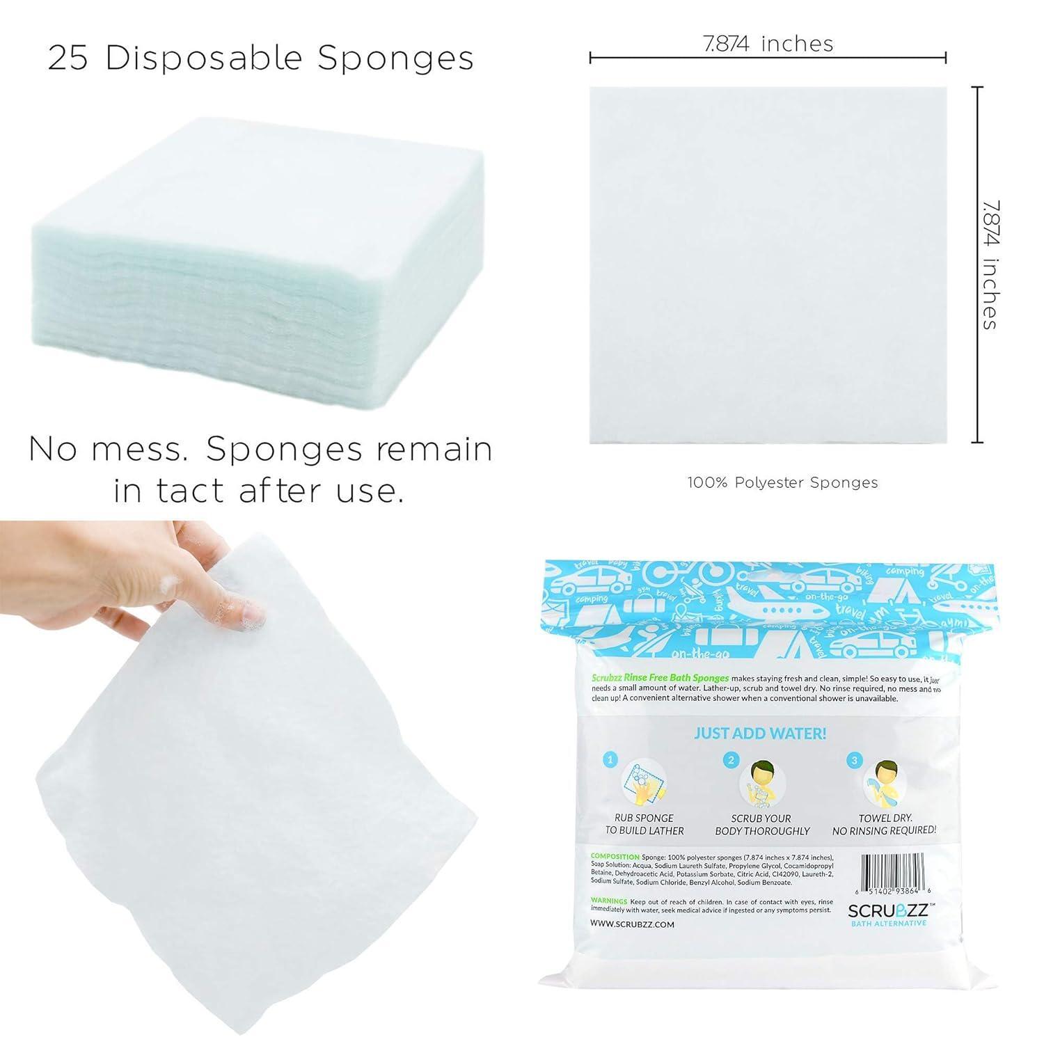 Scrubzz Disposable Rinse Free Bathing Wipes – 25 Pack – All-in-1 Single Use And