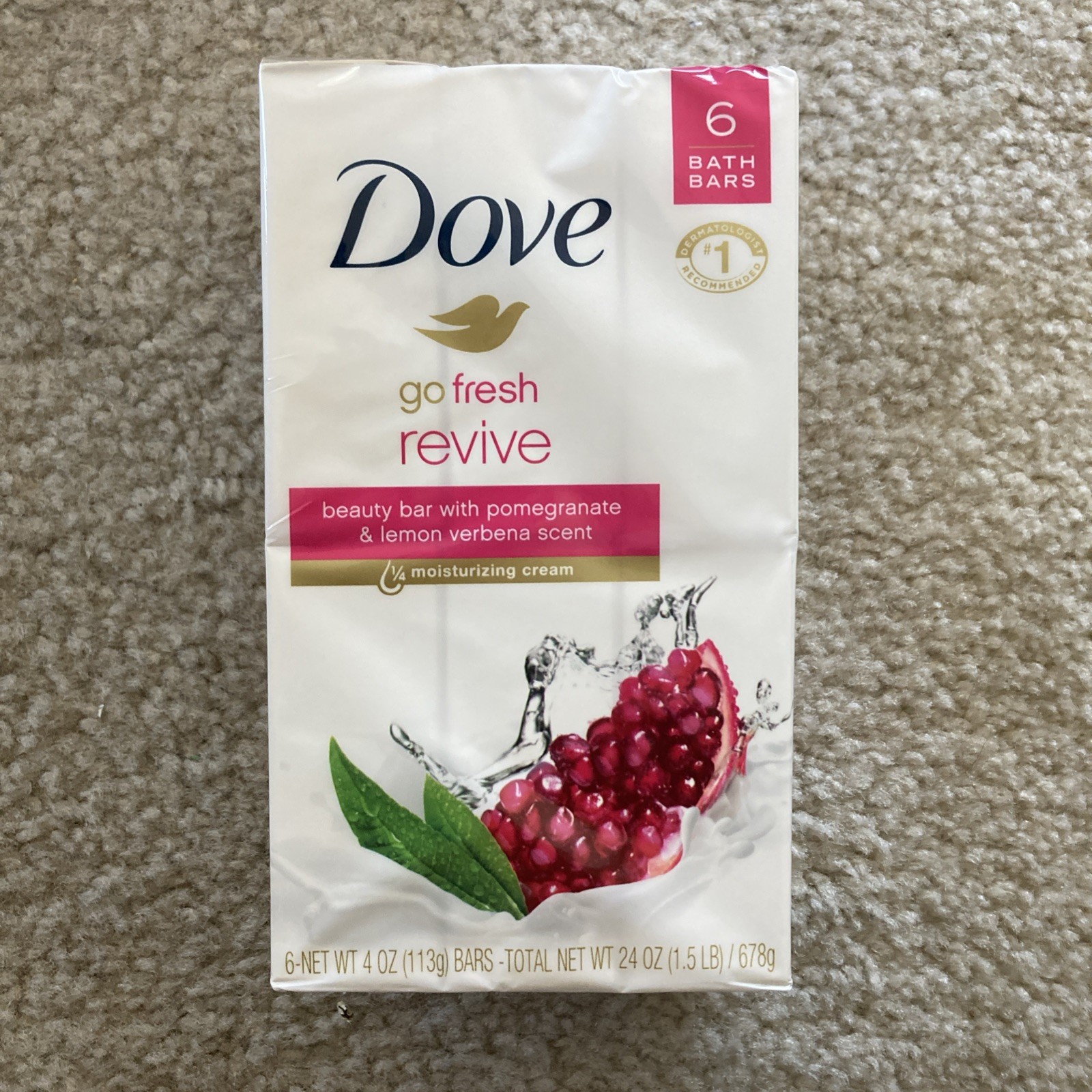 Dove Revive Pomegranate & Lemon Verbena Scent – 6 4oz Bath Bars NOS