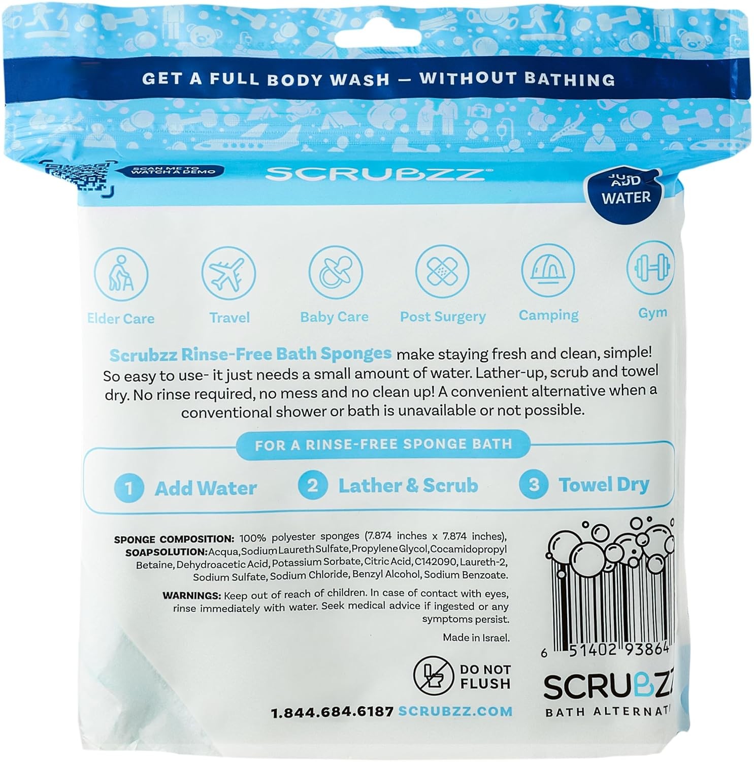 Scrubzz Disposable Rinse Free Bathing Wipes – 25 Pack – 25 Count (Pack of 1)