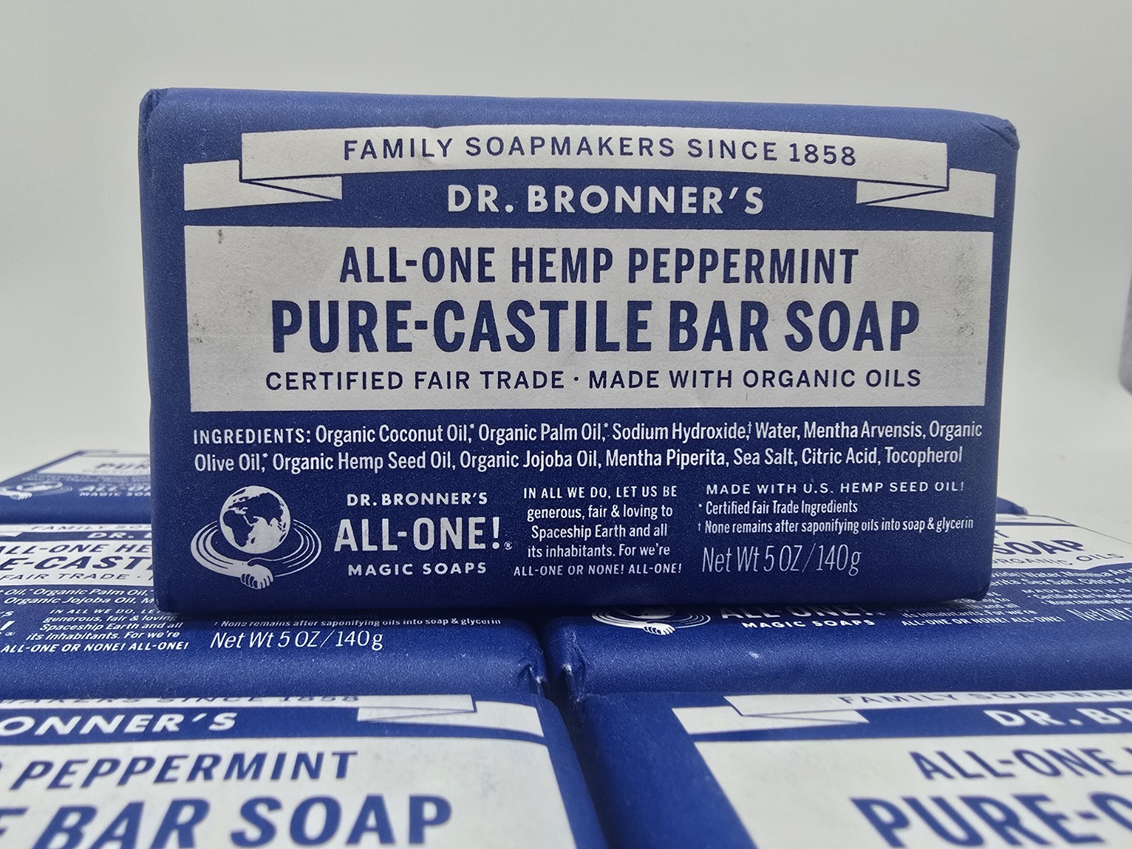 7 BARS Dr. Bronner’s Organic All-One Pure-Castile Bar Soap, Hemp Peppermint 5oz