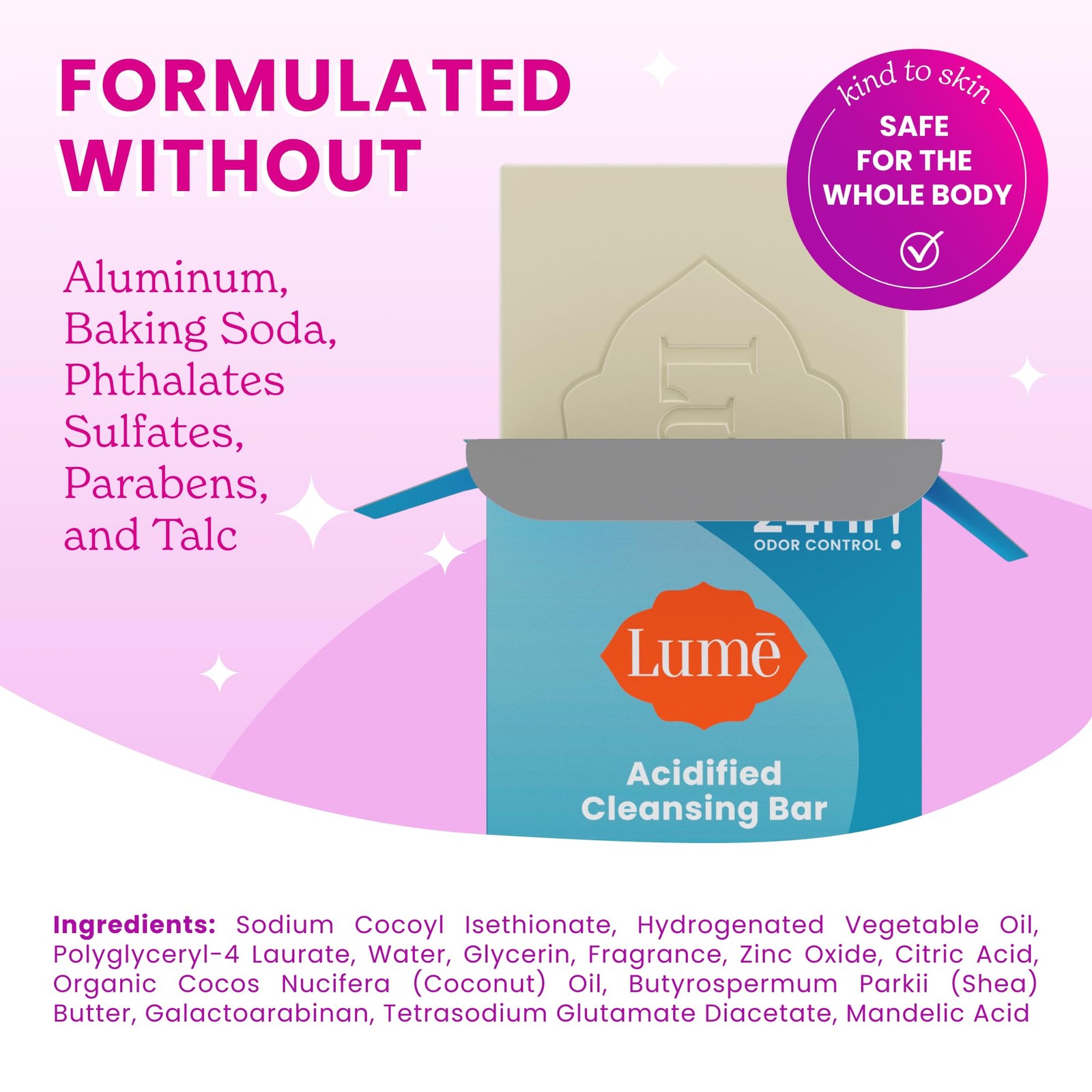 Lume Acidified Body Cleansing Bar 24 Hour Odor Control Removes Odor Better than