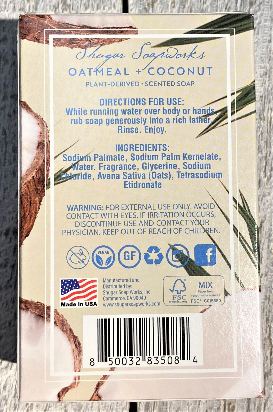 Shugar Soapwork Oatmeal Coconut Bar Soap – 5oz Bar
