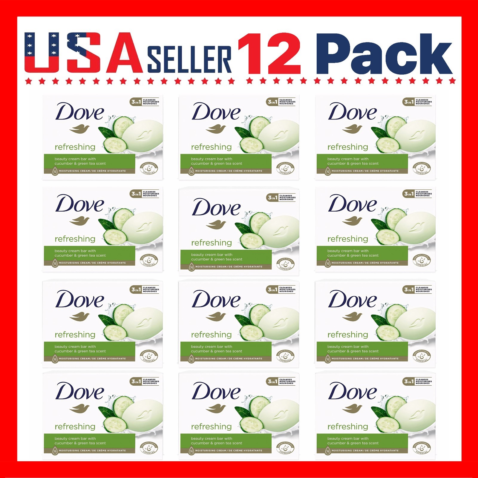 Dove Cool Moisture Cucumber & Green Tea x [12 Pack] x 135 g Beauty Bar Soap