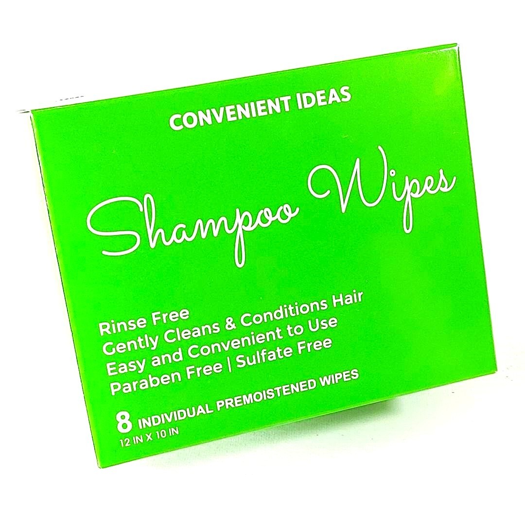 One Box-(8) Rinse Free Shampoo Wipes No Water Hair Cleanse Travel Packets