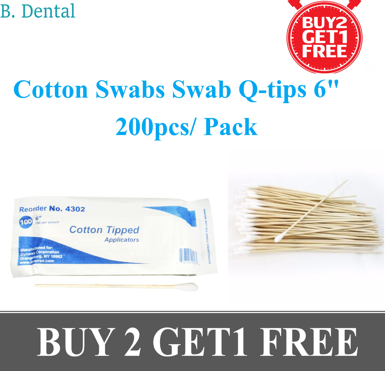 200pc Cotton Swabs Swab Q-tips 6″ Long Wood Medical Grade Manufacturer Sealed US