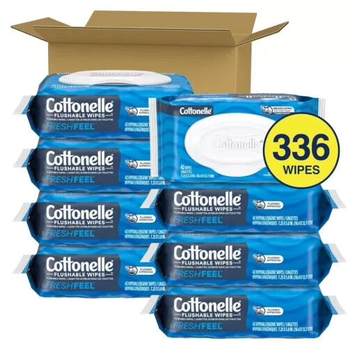 Cottonelle FreshFeel Flushable Wet Wipes for Adults and Kids, 8 Flip-Top Packs