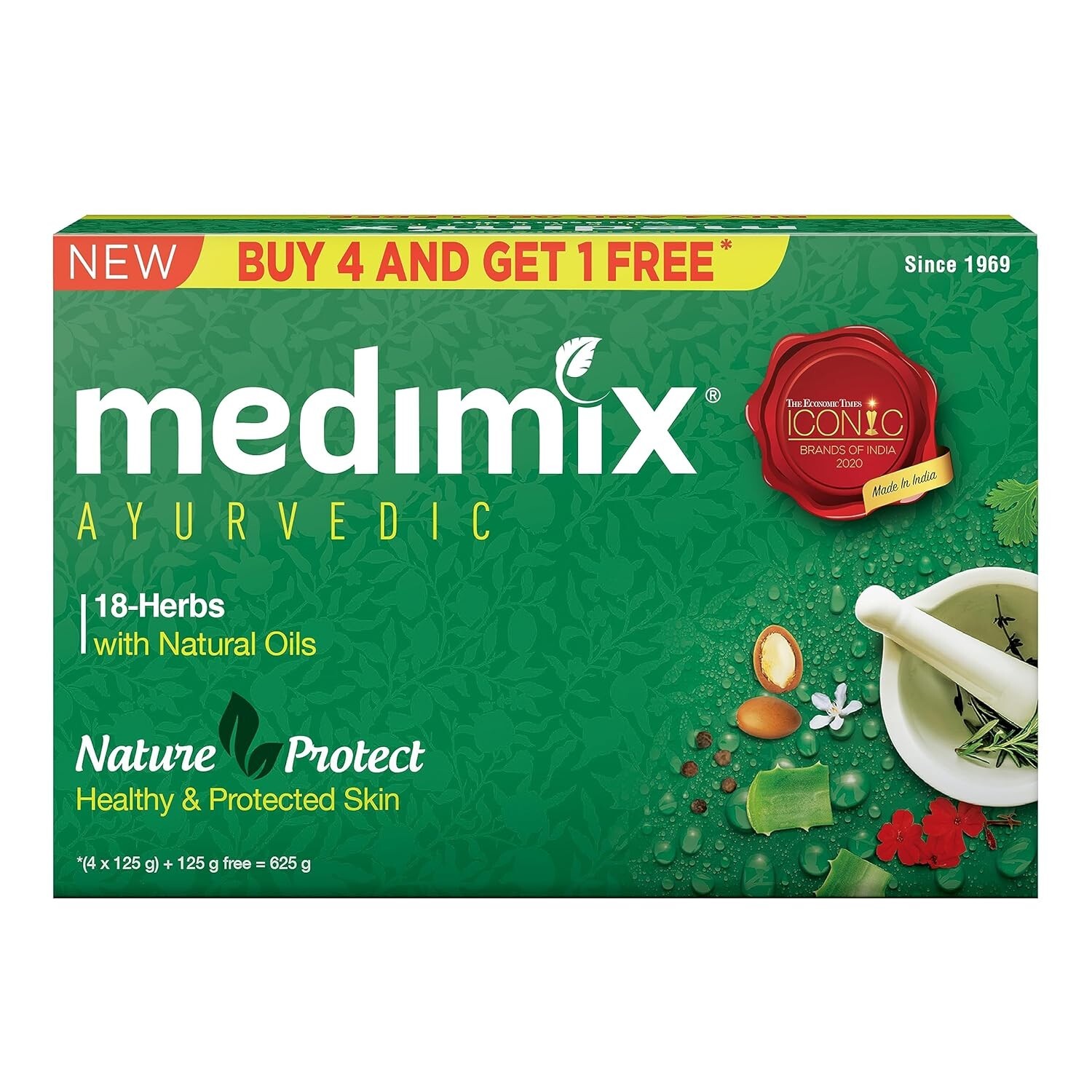 Medimix Ayurvedic Classic 18 Herbs Bathing Soap, 125g (pack of 5)