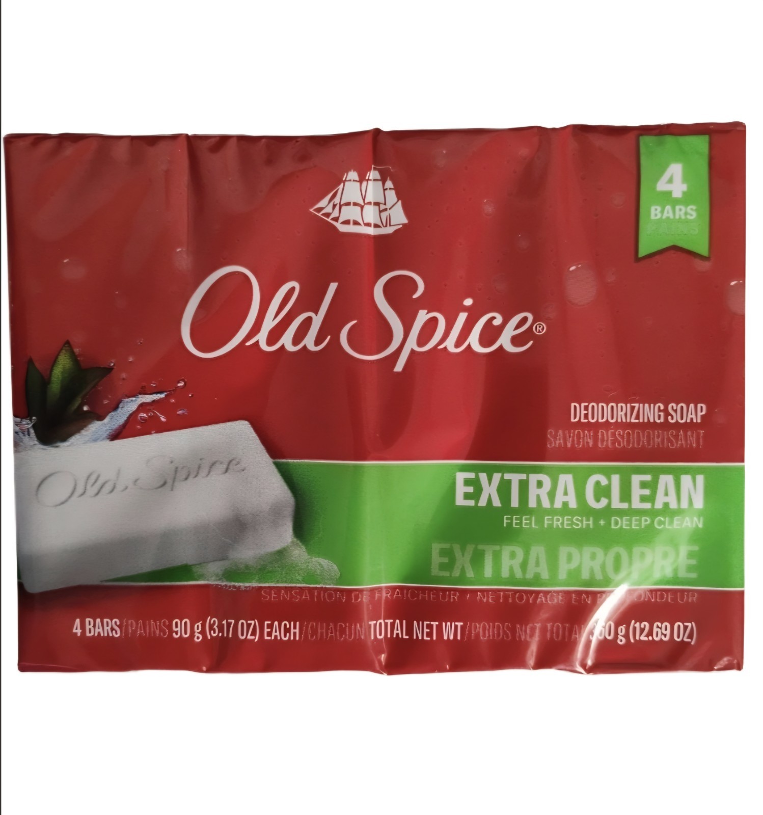 💚 OLD SPICE 💚 (4-BARS) 3.17 Oz 💚🫧•EXTRA CLEAN•🫧💚 Deodorizing Bar Soap 🫧.
