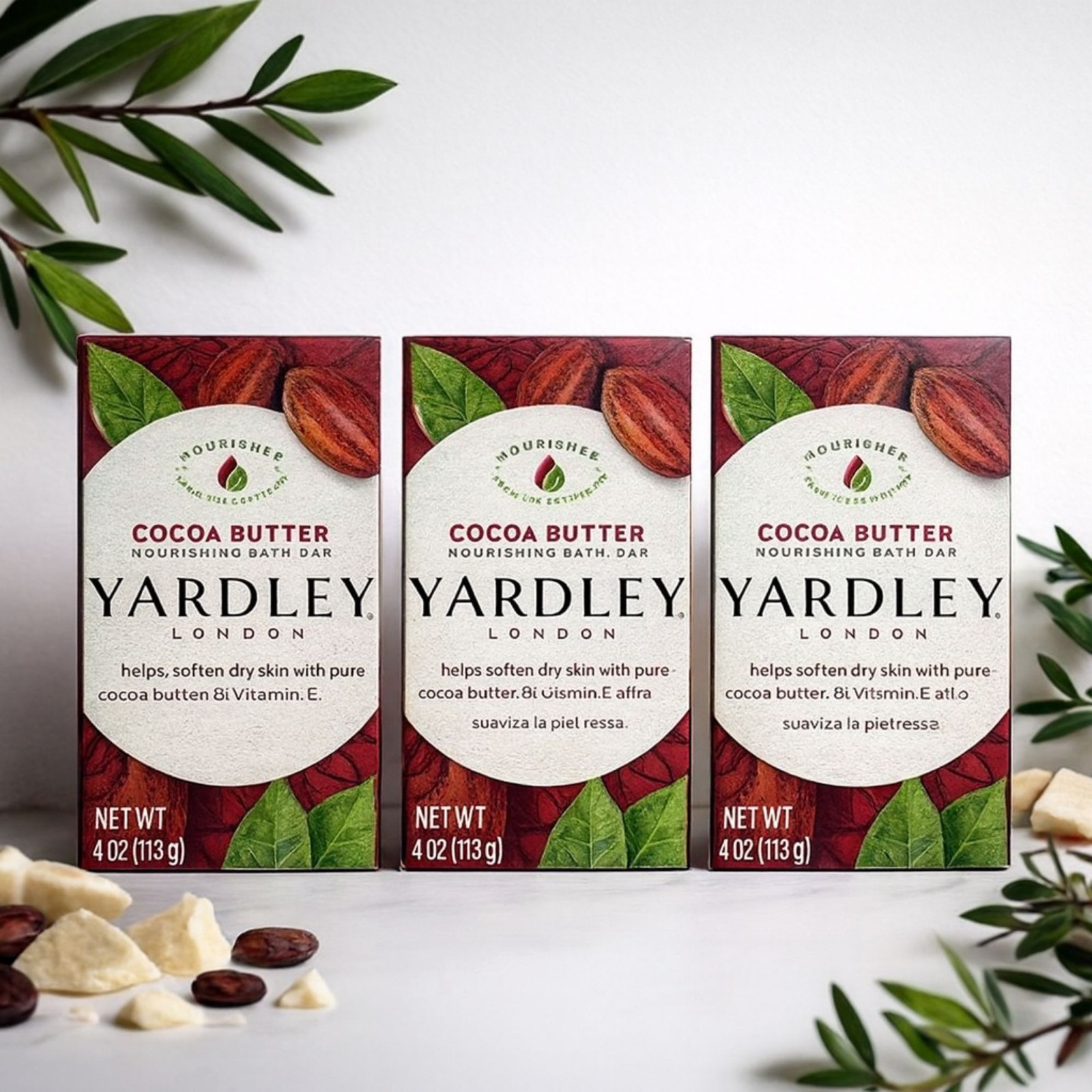 3 Yardley® London COCOA BUTTER Nourishing Bath Bar 4.0 oz Shea Butter Vitamin E