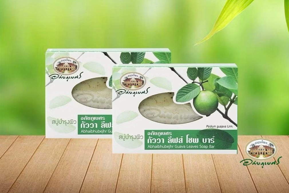 4x100g Soap Abhaibhubejhr Guava Leaves Bar Thai Body Skin Body Bath Care