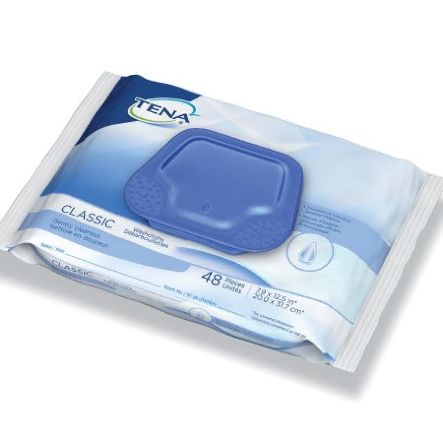 TENA Classic Washcloths Cloth-Like Aloe/Vitamin E Pre-Moistened Rinse Free 576