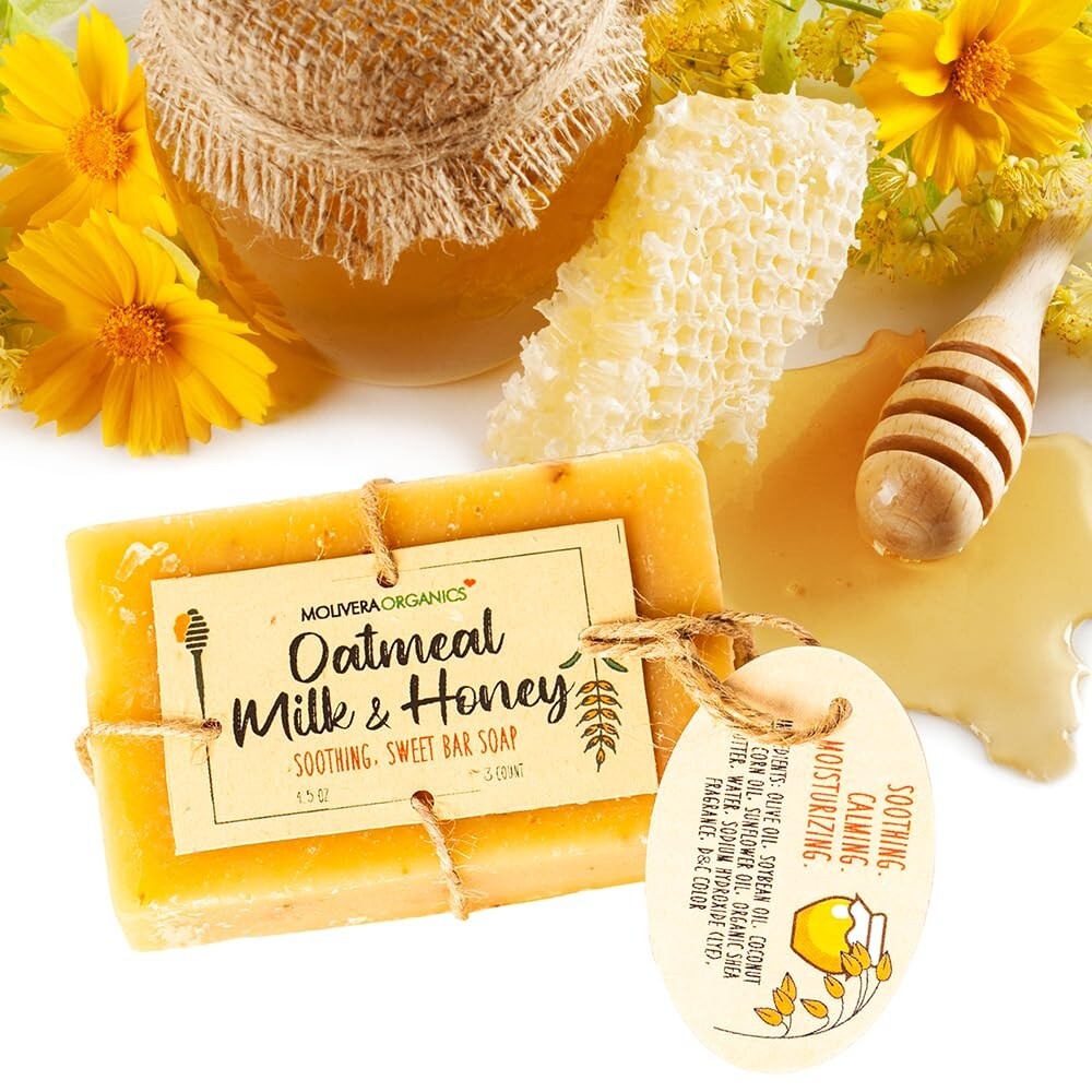 Handmade Oatmeal Milk and Honey Bar Soap (3 Count) – Soothing Face and body