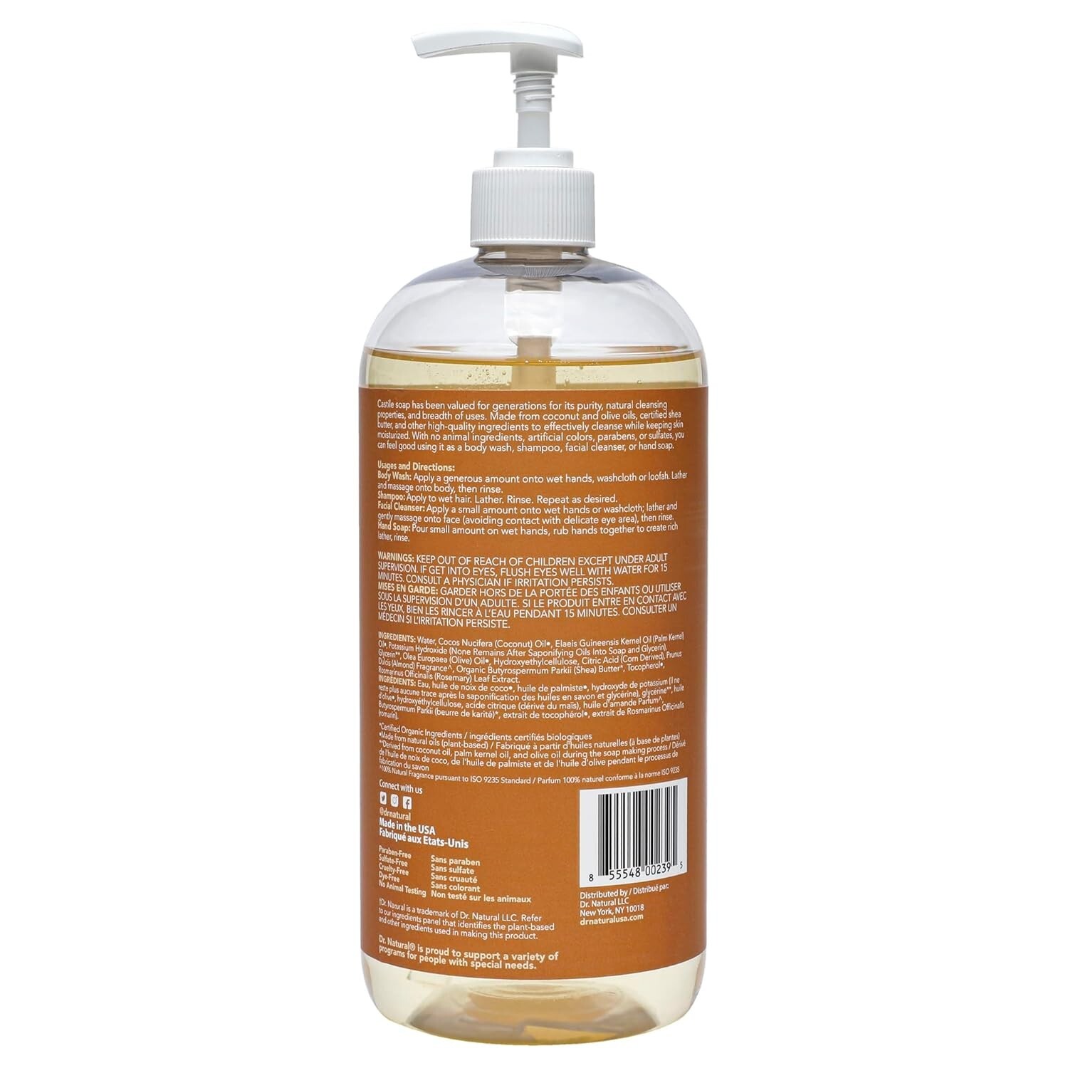 Dr. Natural Castile Liquid Soap Multipurpose Liquid Soap Almond 32 oz