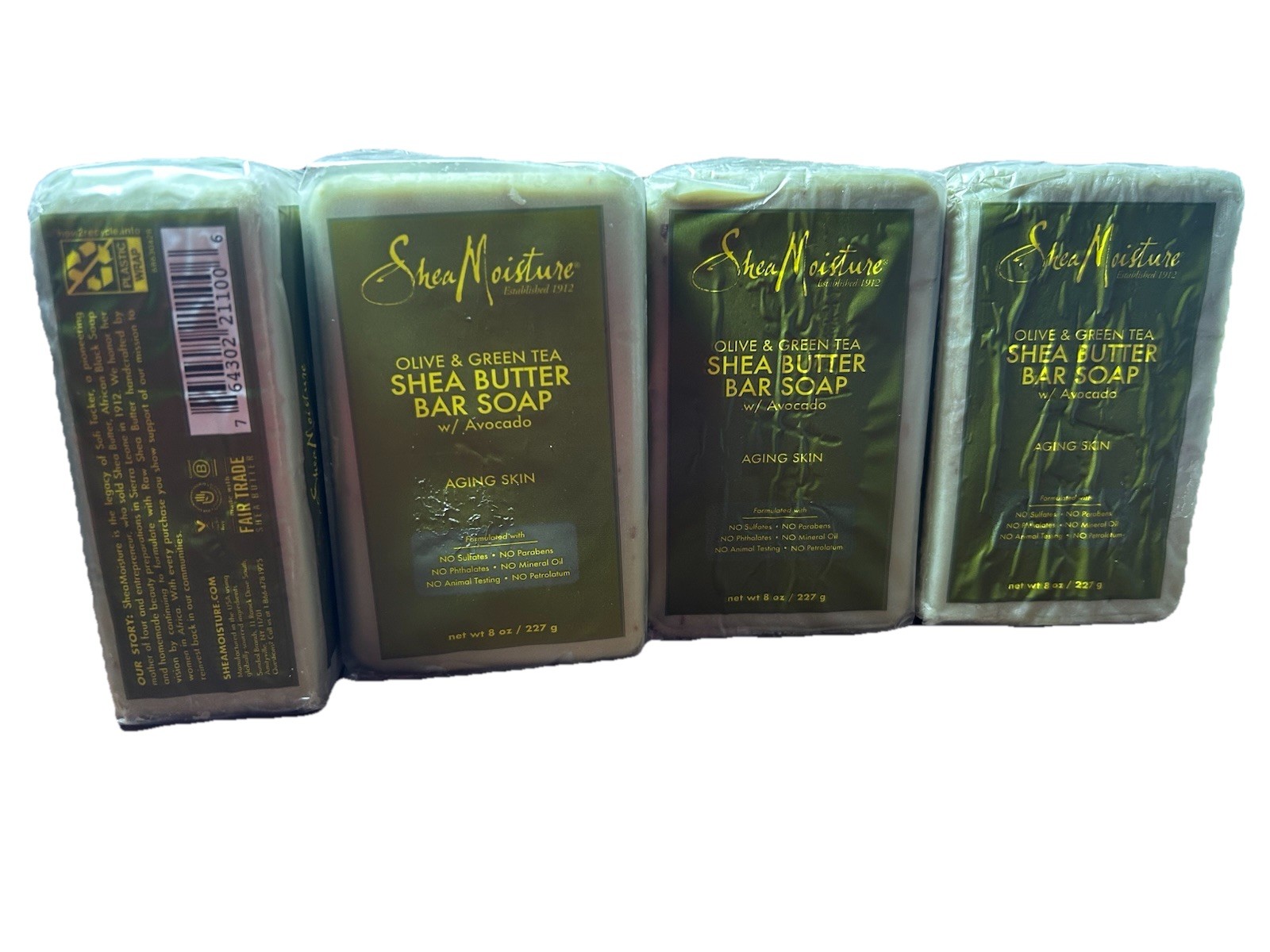 Shea Moisture Olive & Green Tea Shea Butter Bar Soap Avocado Aging Skin 8 oz X 4