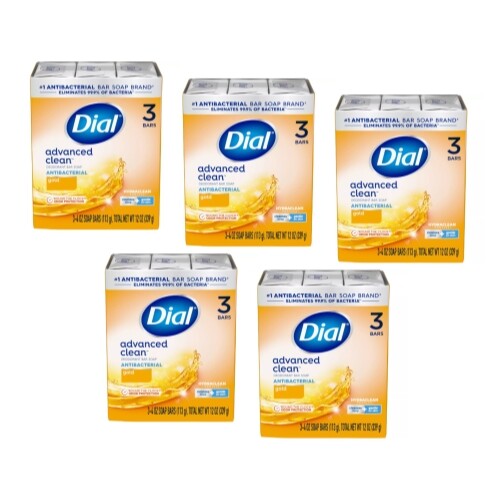 5 Pack Dial Antibacterial Deodorant Soap Gold 4oz 3 Count Each
